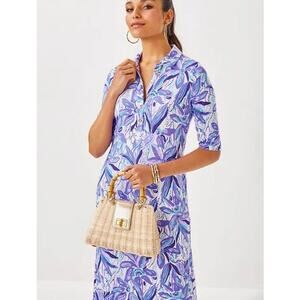 Lilly Pulitzer Purple Print Midi Dress Size XXS 3/4 Sleeve Collared